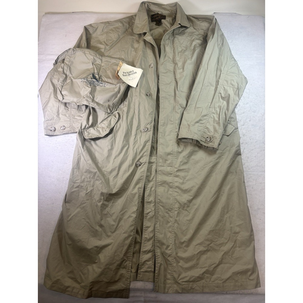 Eddie Bauer Packable Rain Duster Jacket Mens Size L Khaki Cotton Vented NWT